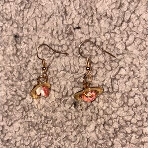 Handmade Gold Pink Planet Earrings